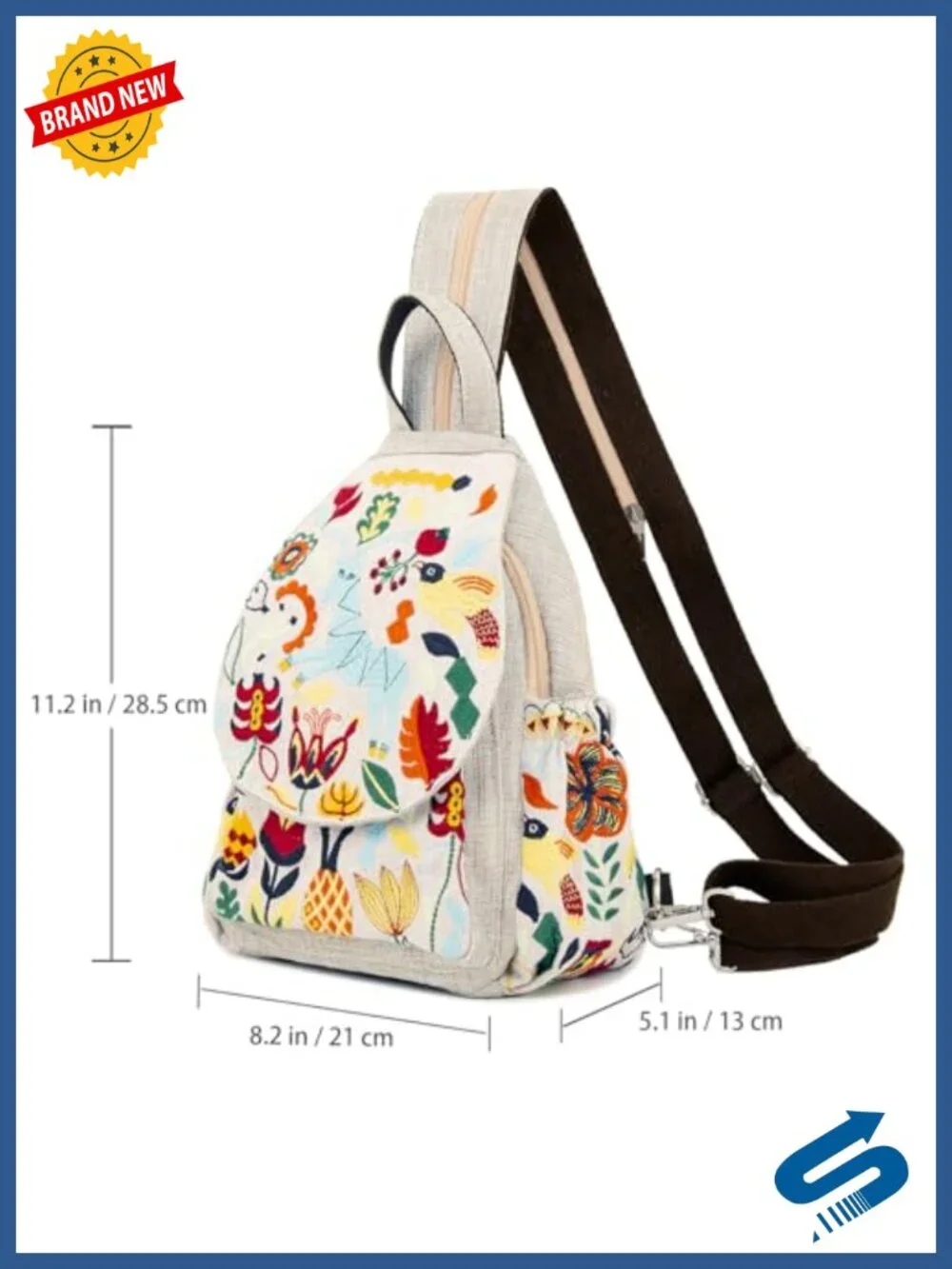 Vintage Embroidered Floral Convertible Canvas Backpack Crossbody Mini Travel